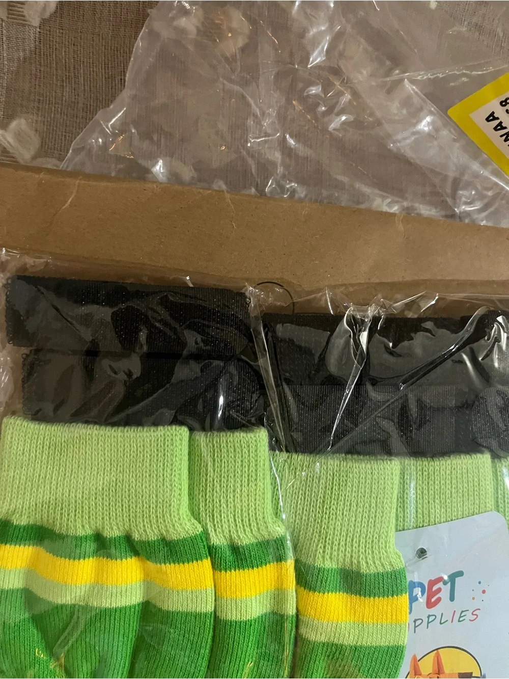 Non-Branded Green & Yellow Striped Dog Socks with Anti-Slip Soles